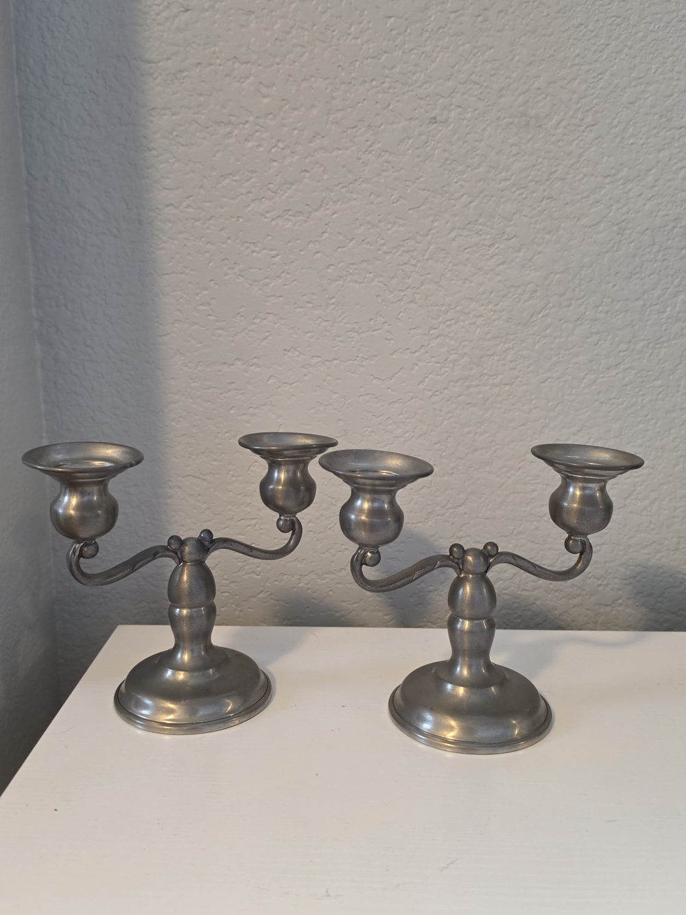 Hanle Pewter Two-Arm Candle Holders Pair